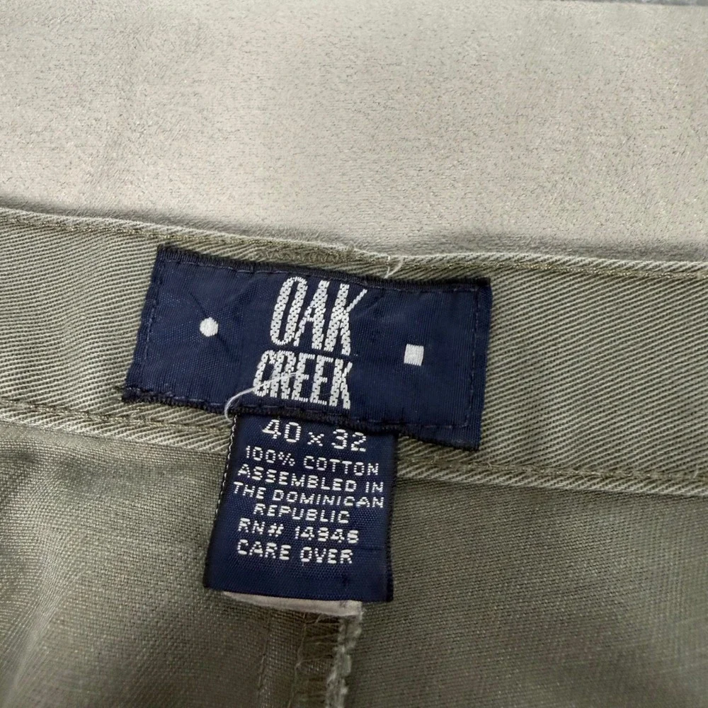 90s Mens Oak Creek Pleated Cotton Twill Relaxed Chino Pants Olive 40x32